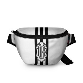 Поясная сумка 3D с принтом FC Milan Black&White в Новосибирске, 100% полиэстер | плотная ткань, ремень с регулируемой длиной, внутри несколько карманов для мелочей, основное отделение и карман с обратной стороны сумки застегиваются на молнию | 