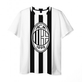 Мужская футболка 3D с принтом FC Milan Black&White в Новосибирске, 100% полиэфир | прямой крой, круглый вырез горловины, длина до линии бедер | Тематика изображения на принте: 