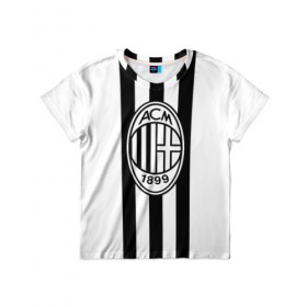 Детская футболка 3D с принтом FC Milan Black&White в Новосибирске, 100% гипоаллергенный полиэфир | прямой крой, круглый вырез горловины, длина до линии бедер, чуть спущенное плечо, ткань немного тянется | Тематика изображения на принте: 