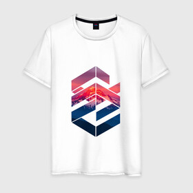 Мужская футболка хлопок с принтом Геометрические горы в Новосибирске, 100% хлопок | прямой крой, круглый вырез горловины, длина до линии бедер, слегка спущенное плечо. | геометрия | горы | мода | пейзаж | подарок | стиль | узор