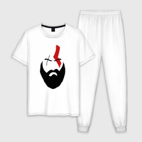 Мужская пижама хлопок с принтом God of War - Kratos в Новосибирске, 100% хлопок | брюки и футболка прямого кроя, без карманов, на брюках мягкая резинка на поясе и по низу штанин
 | atreus | god of war | god of war 4 | gow | kratos | ps4 | атрей | бог войны | гов | зы4 | кратос | левиафан | мальчик | мимир | мировой змей | пиратs | руны | эксклюзив