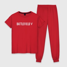 Женская пижама хлопок с принтом Battlefield 5 в Новосибирске, 100% хлопок | брюки и футболка прямого кроя, без карманов, на брюках мягкая резинка на поясе и по низу штанин | battlefield 5 | батлфилд 5