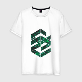 Мужская футболка хлопок с принтом Зелёная геометрия в Новосибирске, 100% хлопок | прямой крой, круглый вырез горловины, длина до линии бедер, слегка спущенное плечо. | геометрия | зеленый | мода | подарок | стиль | цветок | цветы