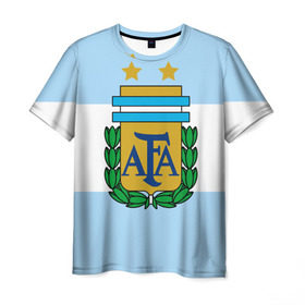 Мужская футболка 3D с принтом Сборная Аргентины флаг в Новосибирске, 100% полиэфир | прямой крой, круглый вырез горловины, длина до линии бедер | аргентина | спорт | футбол