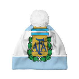 Шапка 3D c помпоном с принтом Сборная Аргентины флаг в Новосибирске, 100% полиэстер | универсальный размер, печать по всей поверхности изделия | аргентина | спорт | футбол