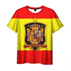 Мужская футболка 3D с принтом Сборная Испании флаг в Новосибирске, 100% полиэфир | прямой крой, круглый вырез горловины, длина до линии бедер | Тематика изображения на принте: испания | футбол