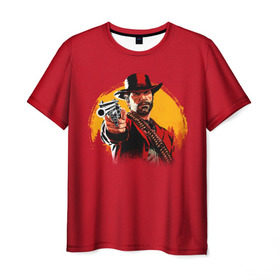 Мужская футболка 3D с принтом Red Dead Redemption 2 в Новосибирске, 100% полиэфир | прямой крой, круглый вырез горловины, длина до линии бедер | rdr | rockstar | рокстар