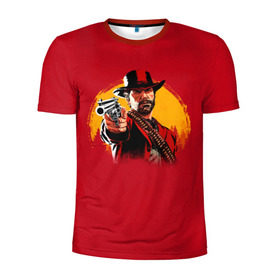Мужская футболка 3D спортивная с принтом Red Dead Redemption 2 в Новосибирске, 100% полиэстер с улучшенными характеристиками | приталенный силуэт, круглая горловина, широкие плечи, сужается к линии бедра | rdr | rockstar | рокстар