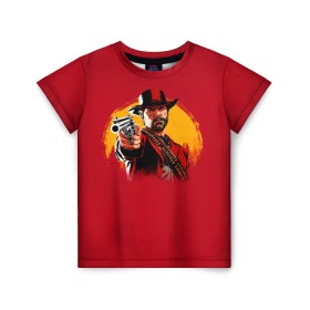 Детская футболка 3D с принтом Red Dead Redemption 2 в Новосибирске, 100% гипоаллергенный полиэфир | прямой крой, круглый вырез горловины, длина до линии бедер, чуть спущенное плечо, ткань немного тянется | rdr | rockstar | рокстар