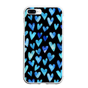 Чехол для iPhone 7Plus/8 Plus матовый с принтом Blue Hearts в Новосибирске, Силикон | Область печати: задняя сторона чехла, без боковых панелей | акварель | любовь | паттерн | сердечки