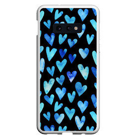 Чехол для Samsung S10E с принтом Blue Hearts в Новосибирске, Силикон | Область печати: задняя сторона чехла, без боковых панелей | акварель | любовь | паттерн | сердечки