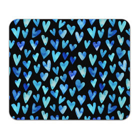 Коврик прямоугольный с принтом Blue Hearts в Новосибирске, натуральный каучук | размер 230 х 185 мм; запечатка лицевой стороны | Тематика изображения на принте: акварель | любовь | паттерн | сердечки