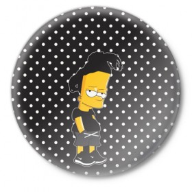 Значок с принтом Барт с дредами в Новосибирске,  металл | круглая форма, металлическая застежка в виде булавки | bart simspon | black | барт | горошек | дреды | симпсон | черный