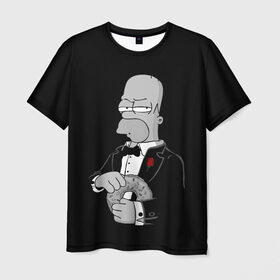 Мужская футболка 3D с принтом Гомер в Новосибирске, 100% полиэфир | прямой крой, круглый вырез горловины, длина до линии бедер | Тематика изображения на принте: homer | mafia | simpson | simpsons | гомер симпсон | мафия | пончик | пончики