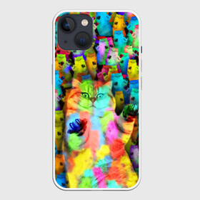 Чехол для iPhone 13 с принтом Котики на дискотеке в Новосибирске,  |  | кошки | паттерн | психоделика | разноцветный | яркий