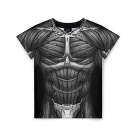 Детская футболка 3D с принтом Экзоскелет CRYSIS в Новосибирске, 100% гипоаллергенный полиэфир | прямой крой, круглый вырез горловины, длина до линии бедер, чуть спущенное плечо, ткань немного тянется | Тематика изображения на принте: crysis |   робот | бионический | бронь | броня | доспехи | костюм | крайсис | экзоскелет