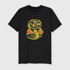 Мужская футболка премиум с принтом Cobra Kai в Новосибирске, 92% хлопок, 8% лайкра | приталенный силуэт, круглый вырез ворота, длина до линии бедра, короткий рукав | Тематика изображения на принте: cobra | змея | кобра