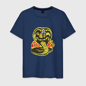 Мужская футболка хлопок с принтом Cobra Kai в Новосибирске, 100% хлопок | прямой крой, круглый вырез горловины, длина до линии бедер, слегка спущенное плечо. | Тематика изображения на принте: cobra | змея | кобра
