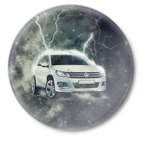 Значок с принтом Volkswagen Tiguan в Новосибирске,  металл | круглая форма, металлическая застежка в виде булавки | Тематика изображения на принте: tiguan | volkswagen
