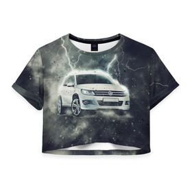 Женская футболка 3D укороченная с принтом Volkswagen Tiguan в Новосибирске, 100% полиэстер | круглая горловина, длина футболки до линии талии, рукава с отворотами | tiguan | volkswagen