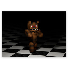 Поздравительная открытка с принтом Фредди FNAF в майнкрафт. в Новосибирске, 100% бумага | плотность бумаги 280 г/м2, матовая, на обратной стороне линовка и место для марки
 | Тематика изображения на принте: freddy | фнаф | фредди