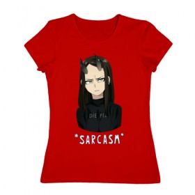 Женская футболка хлопок с принтом Sarcasm в Новосибирске, 100% хлопок | прямой крой, круглый вырез горловины, длина до линии бедер, слегка спущенное плечо | аниме | красный | сарказм | стиль | тренд