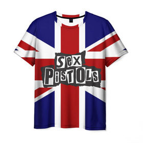 Мужская футболка 3D с принтом Sex Pistols в Новосибирске, 100% полиэфир | прямой крой, круглый вырез горловины, длина до линии бедер | Тематика изображения на принте: англия | британия | панк | флаг