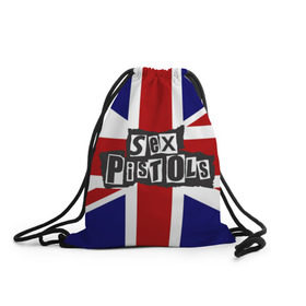 Рюкзак-мешок 3D с принтом Sex Pistols в Новосибирске, 100% полиэстер | плотность ткани — 200 г/м2, размер — 35 х 45 см; лямки — толстые шнурки, застежка на шнуровке, без карманов и подкладки | англия | британия | панк | флаг