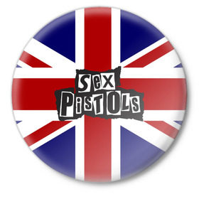 Значок с принтом Sex Pistols в Новосибирске,  металл | круглая форма, металлическая застежка в виде булавки | англия | британия | панк | флаг