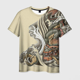 Мужская футболка 3D с принтом Восточный дракон в Новосибирске, 100% полиэфир | прямой крой, круглый вырез горловины, длина до линии бедер | восток | дракон | тату | татуировка | япония