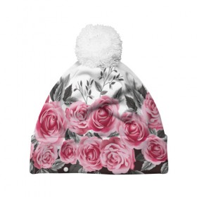 Шапка 3D c помпоном с принтом Rose Trend в Новосибирске, 100% полиэстер | универсальный размер, печать по всей поверхности изделия | Тематика изображения на принте: flowers | hipster | rose | swag | trend | мода | розы | стиль | стильная | цветы