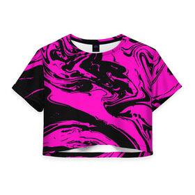 Женская футболка 3D укороченная с принтом Черно розовый акрил в Новосибирске, 100% полиэстер | круглая горловина, длина футболки до линии талии, рукава с отворотами | волна | естественный | искусство | камень | краска | красочный | линии | модерн | мокрый | натуральный | яркие