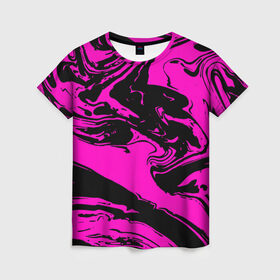 Женская футболка 3D с принтом Черно розовый акрил в Новосибирске, 100% полиэфир ( синтетическое хлопкоподобное полотно) | прямой крой, круглый вырез горловины, длина до линии бедер | волна | естественный | искусство | камень | краска | красочный | линии | модерн | мокрый | натуральный | яркие