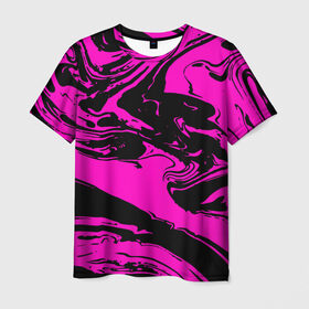 Мужская футболка 3D с принтом Черно розовый акрил в Новосибирске, 100% полиэфир | прямой крой, круглый вырез горловины, длина до линии бедер | Тематика изображения на принте: волна | естественный | искусство | камень | краска | красочный | линии | модерн | мокрый | натуральный | яркие