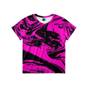 Детская футболка 3D с принтом Черно розовый акрил в Новосибирске, 100% гипоаллергенный полиэфир | прямой крой, круглый вырез горловины, длина до линии бедер, чуть спущенное плечо, ткань немного тянется | Тематика изображения на принте: волна | естественный | искусство | камень | краска | красочный | линии | модерн | мокрый | натуральный | яркие