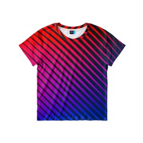 Детская футболка 3D с принтом Градиентные линии в Новосибирске, 100% гипоаллергенный полиэфир | прямой крой, круглый вырез горловины, длина до линии бедер, чуть спущенное плечо, ткань немного тянется | абстракция | градиент | красный | линии | полосы | синий | темный | цвет