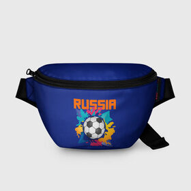 Поясная сумка 3D с принтом Футбол Россия в Новосибирске, 100% полиэстер | плотная ткань, ремень с регулируемой длиной, внутри несколько карманов для мелочей, основное отделение и карман с обратной стороны сумки застегиваются на молнию | мяч