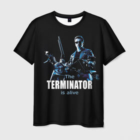 Мужская футболка 3D с принтом Terminator alive в Новосибирске, 100% полиэфир | прямой крой, круглый вырез горловины, длина до линии бедер | Тематика изображения на принте: arnold schwarzenegger | арнольд шварценеггер | киборг | кино | терминатор