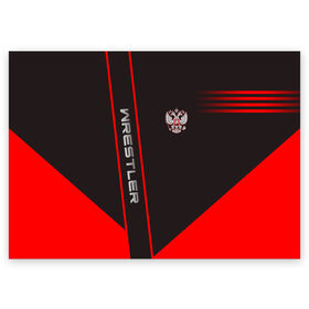 Поздравительная открытка с принтом Wrestler в Новосибирске, 100% бумага | плотность бумаги 280 г/м2, матовая, на обратной стороне линовка и место для марки
 | Тематика изображения на принте: борец | борьба | геометрия | красный | россия | рф | черный