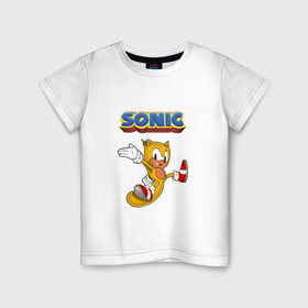 Детская футболка хлопок с принтом Sonic в Новосибирске, 100% хлопок | круглый вырез горловины, полуприлегающий силуэт, длина до линии бедер | Тематика изображения на принте: hedgehog | knuckles | sega | sonic | super | tails | ёжик | ехидна | лисенок | лисица | наклз | сега | соник | супер | суперёжик | тэилз | тэилс