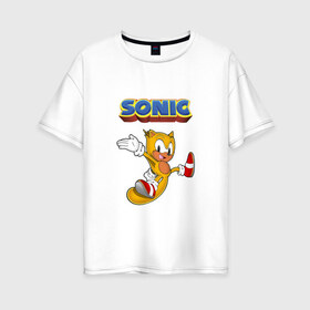 Женская футболка хлопок Oversize с принтом Sonic в Новосибирске, 100% хлопок | свободный крой, круглый ворот, спущенный рукав, длина до линии бедер
 | hedgehog | knuckles | sega | sonic | super | tails | ёжик | ехидна | лисенок | лисица | наклз | сега | соник | супер | суперёжик | тэилз | тэилс