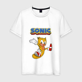 Мужская футболка хлопок с принтом Sonic в Новосибирске, 100% хлопок | прямой крой, круглый вырез горловины, длина до линии бедер, слегка спущенное плечо. | hedgehog | knuckles | sega | sonic | super | tails | ёжик | ехидна | лисенок | лисица | наклз | сега | соник | супер | суперёжик | тэилз | тэилс