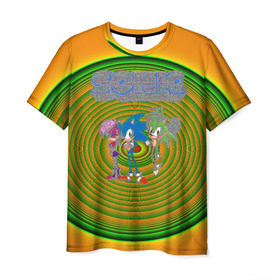Мужская футболка 3D с принтом Sonic в Новосибирске, 100% полиэфир | прямой крой, круглый вырез горловины, длина до линии бедер | hedgehog | knuckles | sega | sonic | super | tails | ёжик | ехидна | лисенок | лисица | наклз | сега | соник | супер | суперёжик | тэилз | тэилс