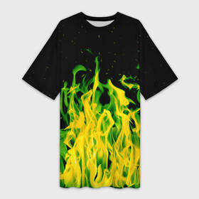 Платье-футболка 3D с принтом Дикий огонь в Новосибирске,  |  | зеленое пламя | зеленый огонь