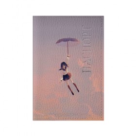 Обложка для паспорта матовая кожа с принтом Девушка с зонтом в Новосибирске, натуральная матовая кожа | размер 19,3 х 13,7 см; прозрачные пластиковые крепления | anime | girl | japan | umbrella | аниме | девушка | зонт | япония