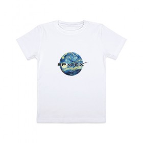 Детская футболка хлопок с принтом Space X в Новосибирске, 100% хлопок | круглый вырез горловины, полуприлегающий силуэт, длина до линии бедер | ван гог | илон | илон маск | искусство | космос | лунная ночь | маск | небо | прикольная | технологии | тренд