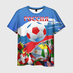 Мужская футболка 3D с принтом Россия 2018 в Новосибирске, 100% полиэфир | прямой крой, круглый вырез горловины, длина до линии бедер | russia | россия | триколор | флаг россии | футбол | чемпионат мира по футболу | чм по футболу | чм россия