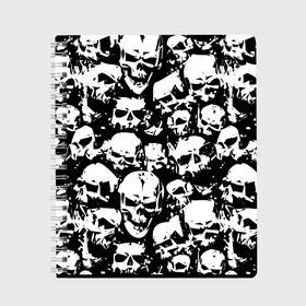 Тетрадь с принтом черепа в Новосибирске, 100% бумага | 48 листов, плотность листов — 60 г/м2, плотность картонной обложки — 250 г/м2. Листы скреплены сбоку удобной пружинной спиралью. Уголки страниц и обложки скругленные. Цвет линий — светло-серый
 | skull | паттерн | черно белый