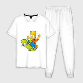 Мужская пижама хлопок с принтом Bart Simpson в Новосибирске, 100% хлопок | брюки и футболка прямого кроя, без карманов, на брюках мягкая резинка на поясе и по низу штанин
 | bart | family | homer | lisa | school | simpsons | springfield | анимация | барт | гомер | желтый | комедия | лентяй | лиза | мардж | мульт | мультфильм | мэгги | отец | пончик | ребенок | родители | семья | сериал | симпсоны | смех