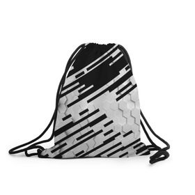 Рюкзак-мешок 3D с принтом HEXAGON - Black and White в Новосибирске, 100% полиэстер | плотность ткани — 200 г/м2, размер — 35 х 45 см; лямки — толстые шнурки, застежка на шнуровке, без карманов и подкладки | Тематика изображения на принте: 
